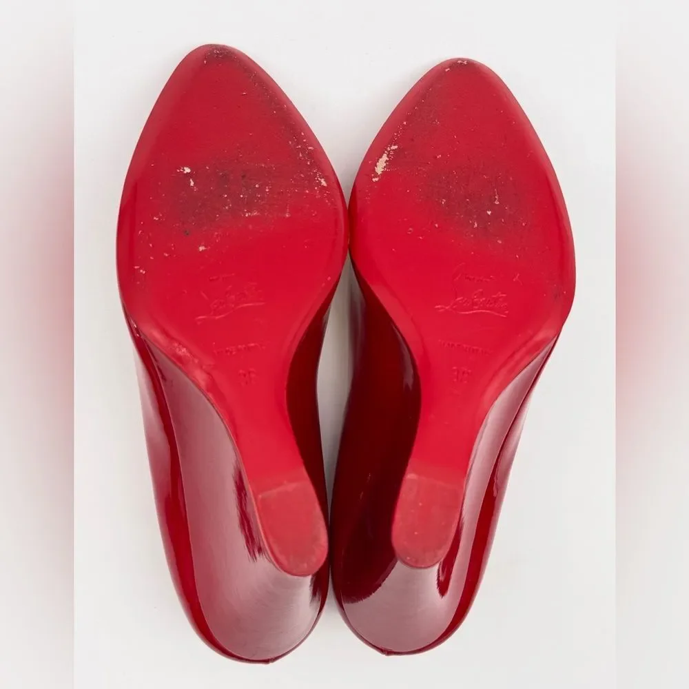 Christian Louboutin Tanja 100 Wedge Heel Pump Patent Leather Red EU 38 US 8
